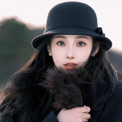 French Bow Warm Winter Bucket Hat
