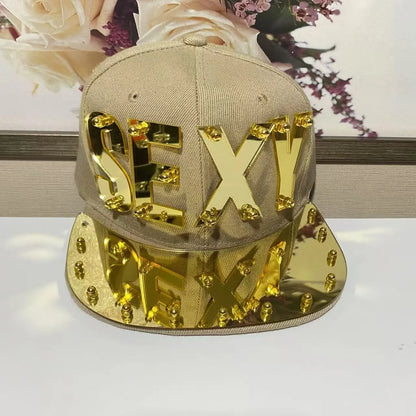 Glitter Rivet Hip Hop Snapback Cap