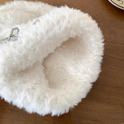 Metal Bow Plush Knitted Fur Bucket Hat