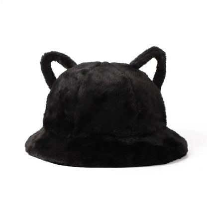 Cat Ear Plush Leopard Bucket Hat