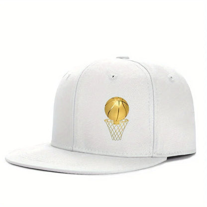 Gold Basketball Hoop Logo Flat Brim Unisex Snapback Cap