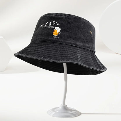 Fun Beer Cup Printed Washed Outdoor Travel Bucket Hat