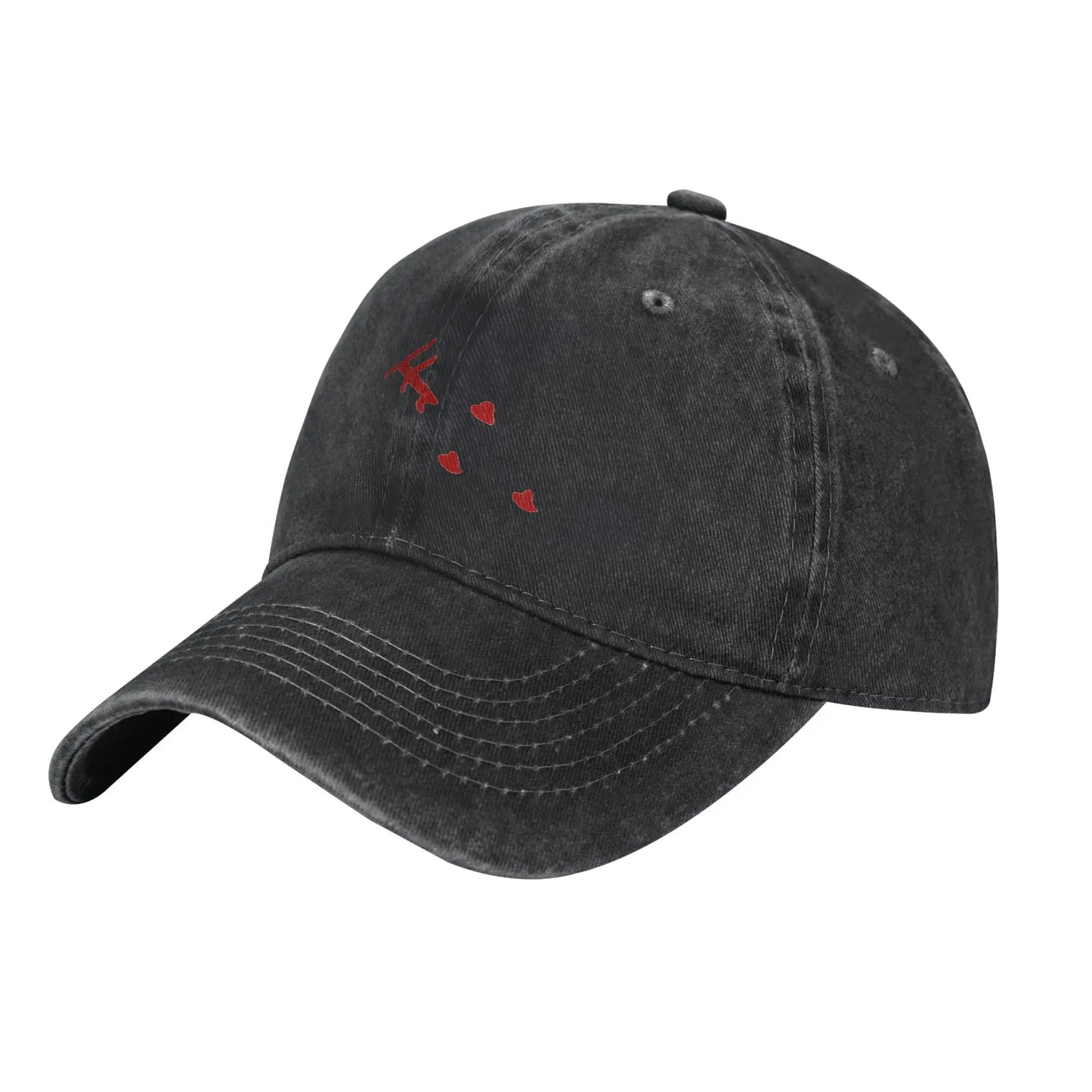 Red Loveheart Washed Denim Trucker Baseball Cap