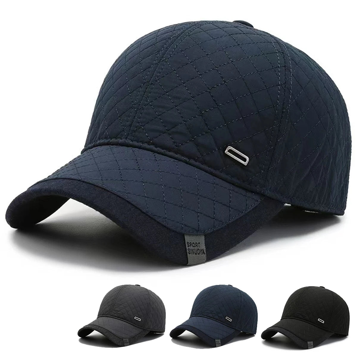 Unisex Square Label Grid Ear Baseball Cap