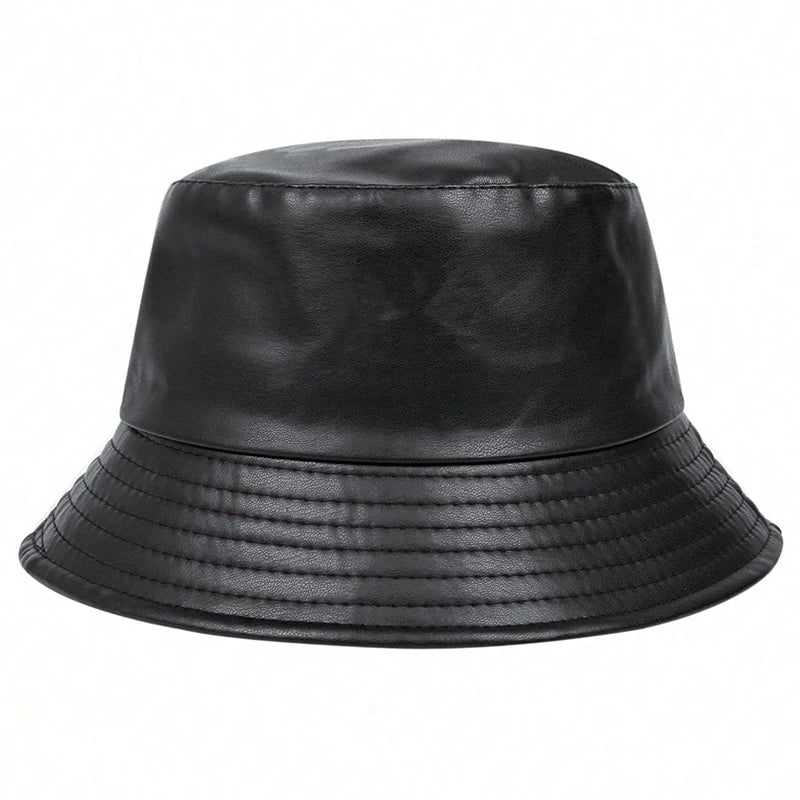 PU Leather Mountain Stamp Bucket Hat Unisex