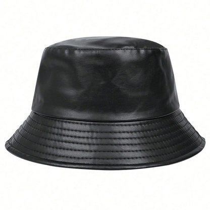 PU Leather Mountain Stamp Bucket Hat Unisex
