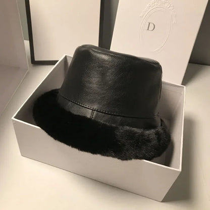 MAXSITI Faux Leather Fur Bucket Hat