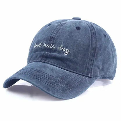 Bad Hair Day Embroidered Washed Baseball Cap