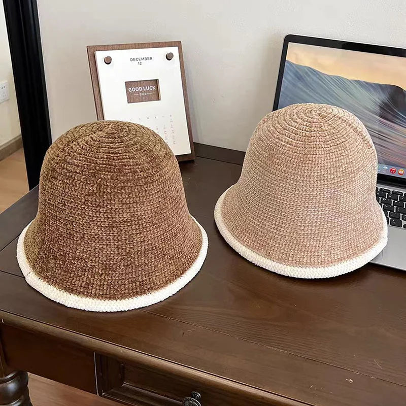 Retro Knitted Contrast Bucket Hat