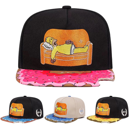 Unisex Donut Lazy Sofa Embroidery Flat Brim Hip Hop Baseball Cap