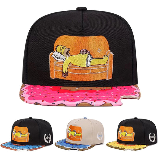Unisex Donut Lazy Sofa Embroidery Flat Brim Hip Hop Baseball Cap