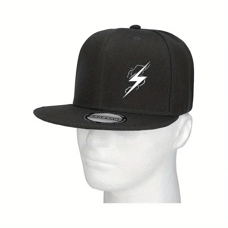 Lightning Bolt Graphic Flat Brim Snapback Cap