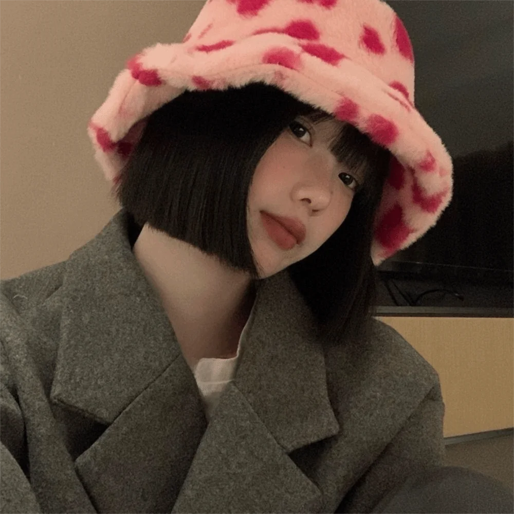 Faux Fur Plush Love Heart Bucket Hat