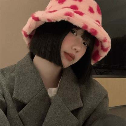 Faux Fur Plush Love Heart Bucket Hat