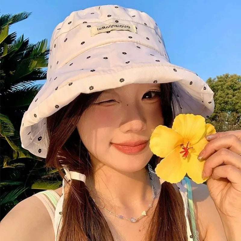 Small Fresh Floral Foldable Summer Sun Bucket Hat