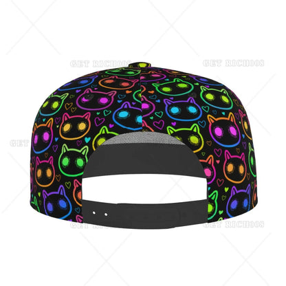 Neon Cats Flat Brim Baseball Cap