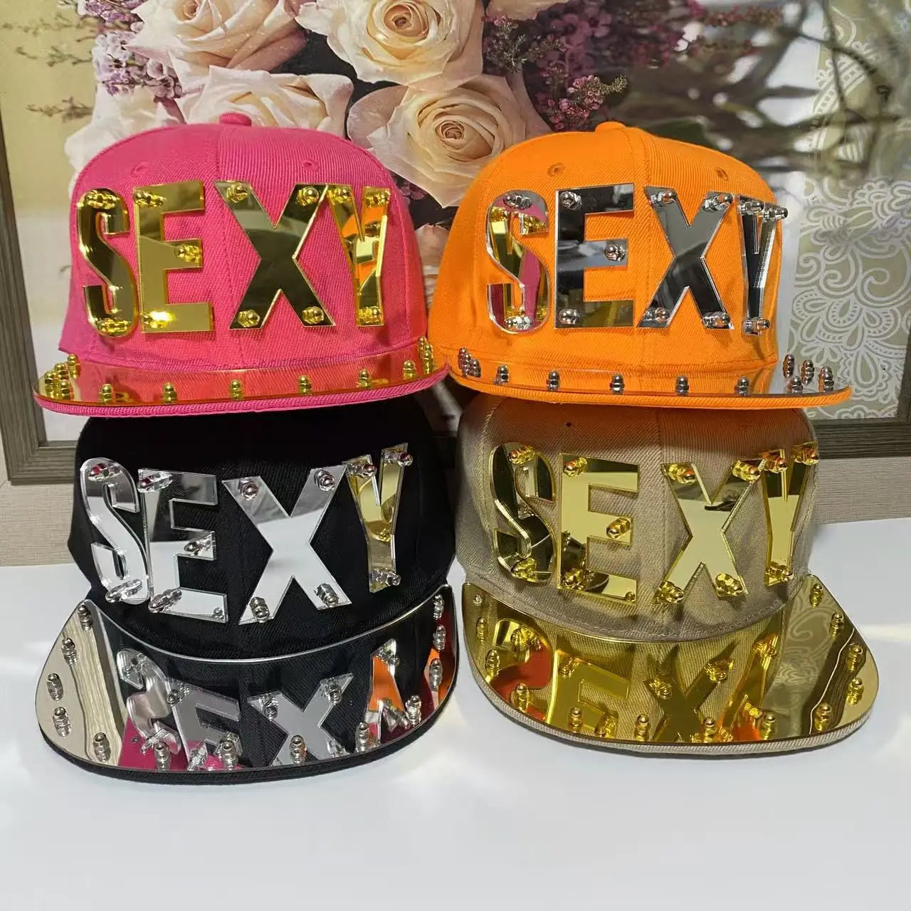 Glitter Rivet Hip Hop Snapback Cap