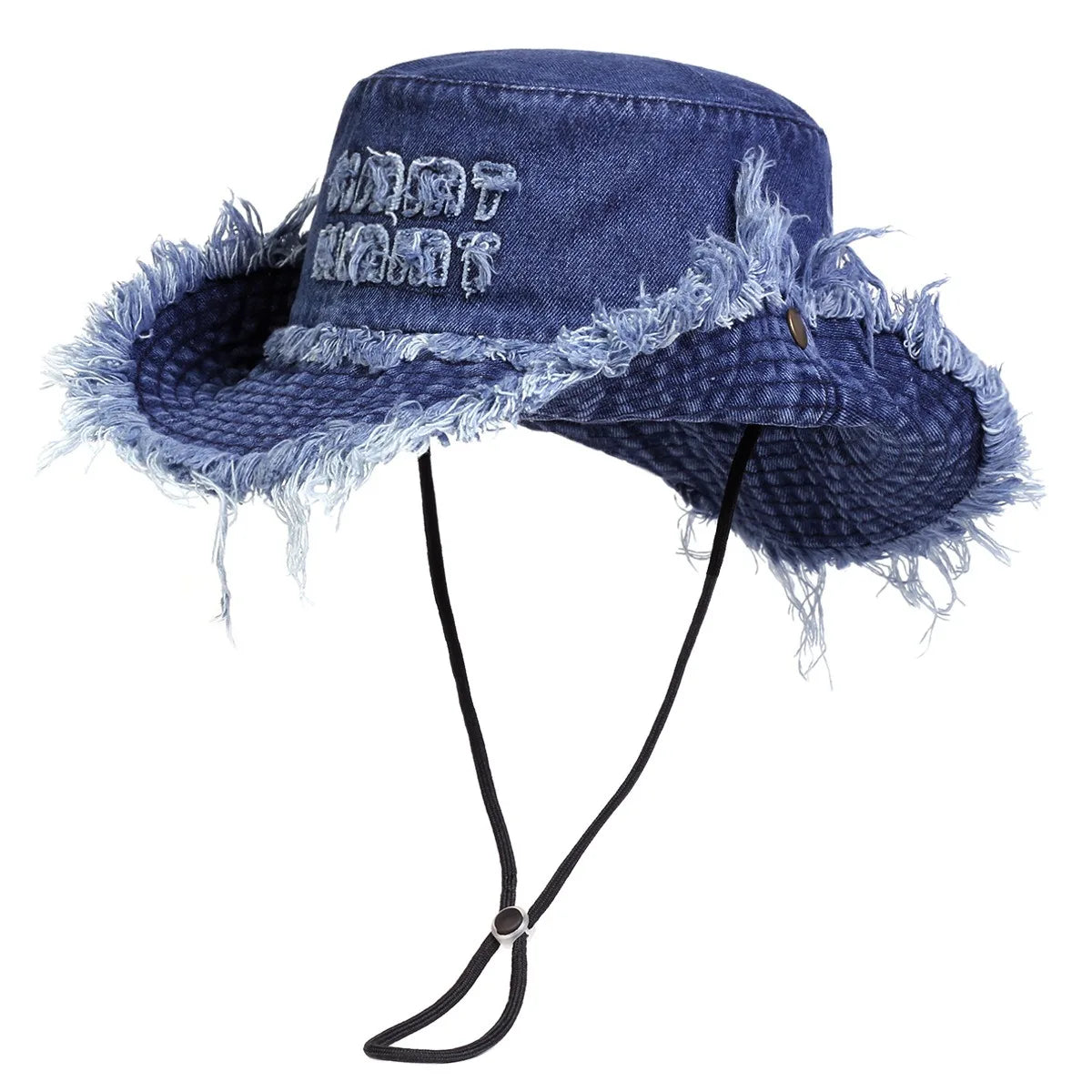 Unisex Letter Embroidered Washed Denim Fisherman Hat – Trendy Summer Travel Cap