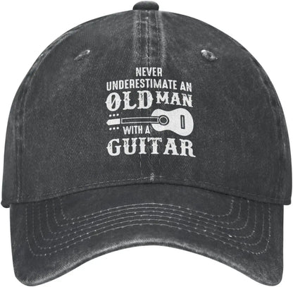 Never Underestimate Old Man With Guitar Baseball Cap