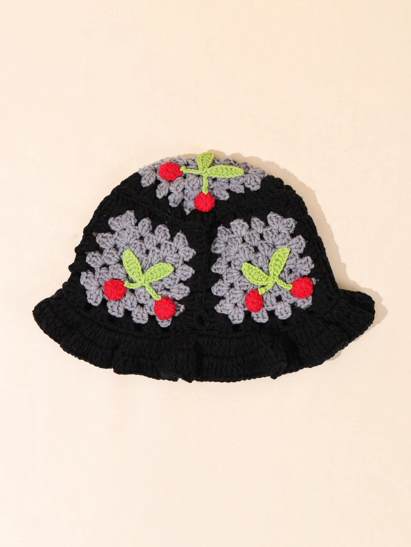 Retro Cherry Handmade Crochet Winter Bucket Hat