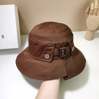 Designer Belt Buckle Bucket Hat Women Japanese Style Beach Sun Hat Sunscreen