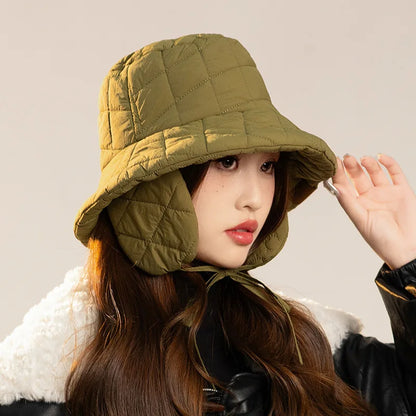 Korean Rhombus Velvet Down Bucket Hat