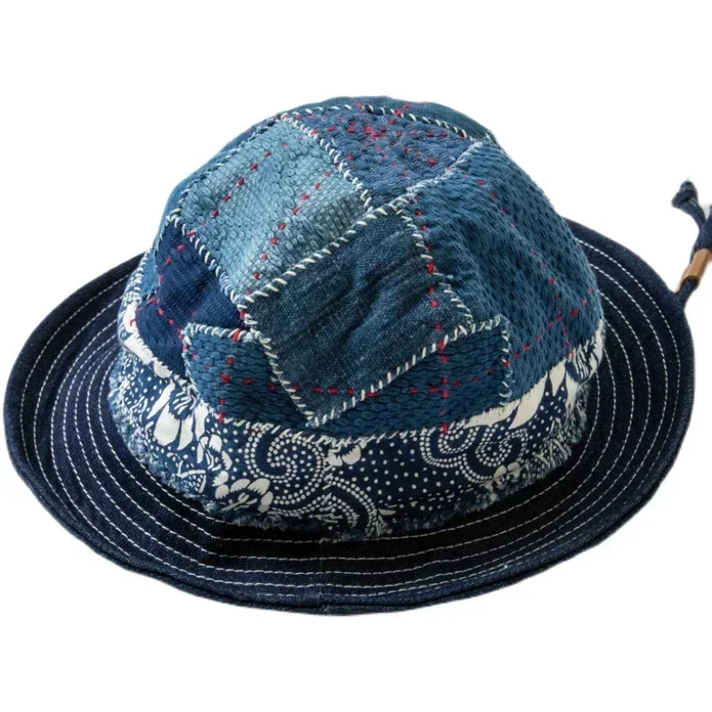 Japanese Handmade Indigo Patch Bucket Hat