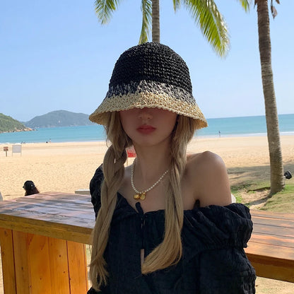 Women's Colorful Straw Woven Bucket Hat