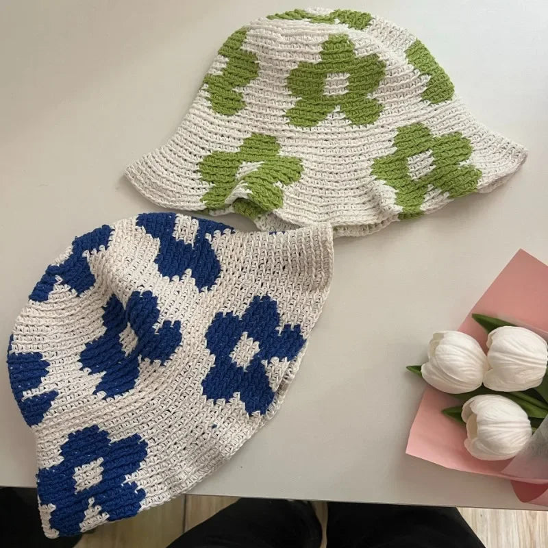 Korean Flower Cotton Crochet Sun Bucket Hat