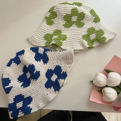 Korean Flower Cotton Crochet Sun Bucket Hat