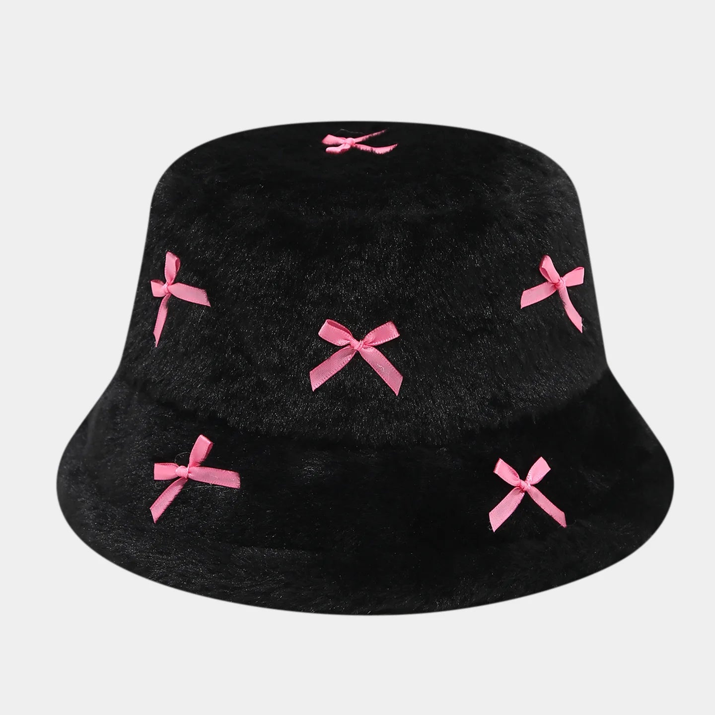 Literary Artistic Girlish Bow Plush Bucket Hat