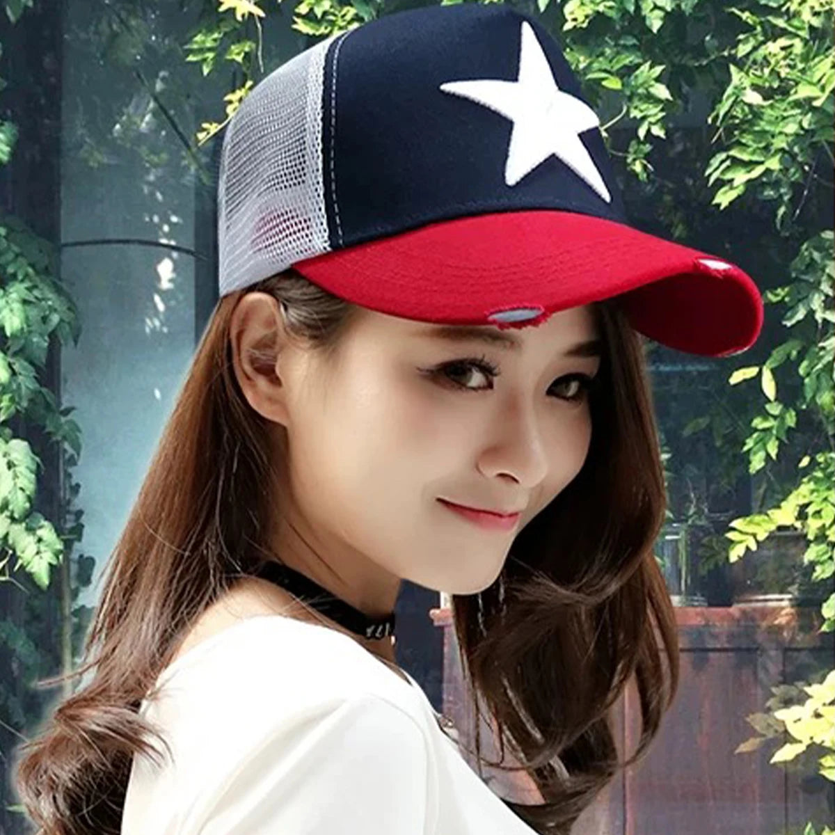 Five Pointed Star Embroidered Color Block Baseball Hat