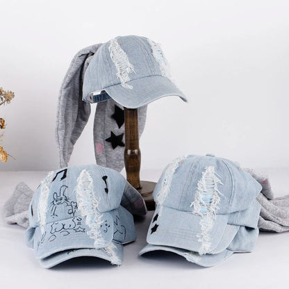 Unisex Y2K Rabbit Ear Denim Baseball Cap