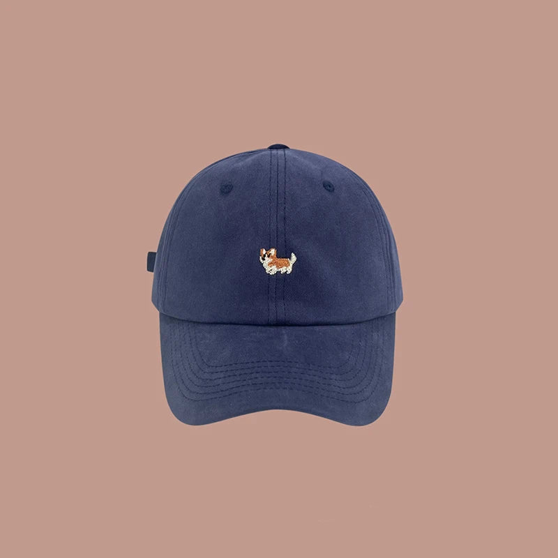 Dog Embroidery Adjustable Cotton Long Brim Baseball Cap
