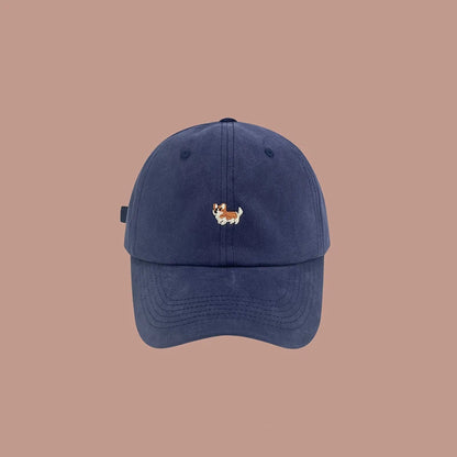 Dog Embroidery Adjustable Cotton Long Brim Baseball Cap