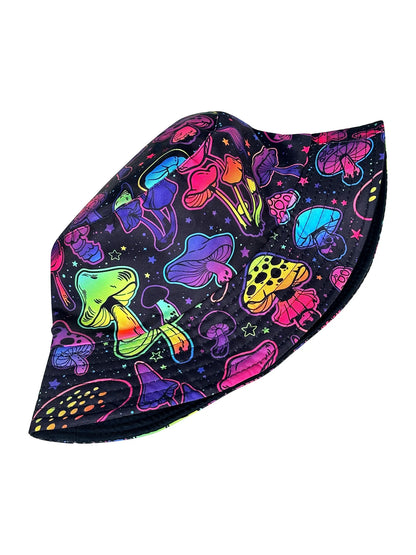 Dreamy Colorful Mushroom Reversible Foldable Bucket Hat