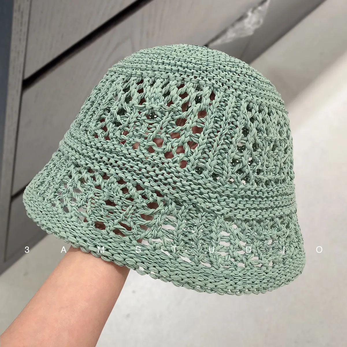 Niche Design Solid Color Hollow Knitted Bucket Hat