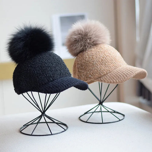 Lamb Fleece Pom Pom Winter Baseball Cap