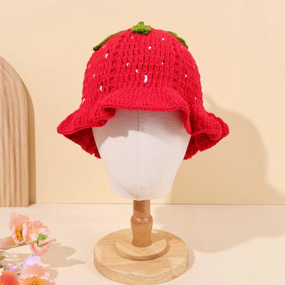 Cute Red Strawberry Sweet Handmade Knitted Fisherman Hat