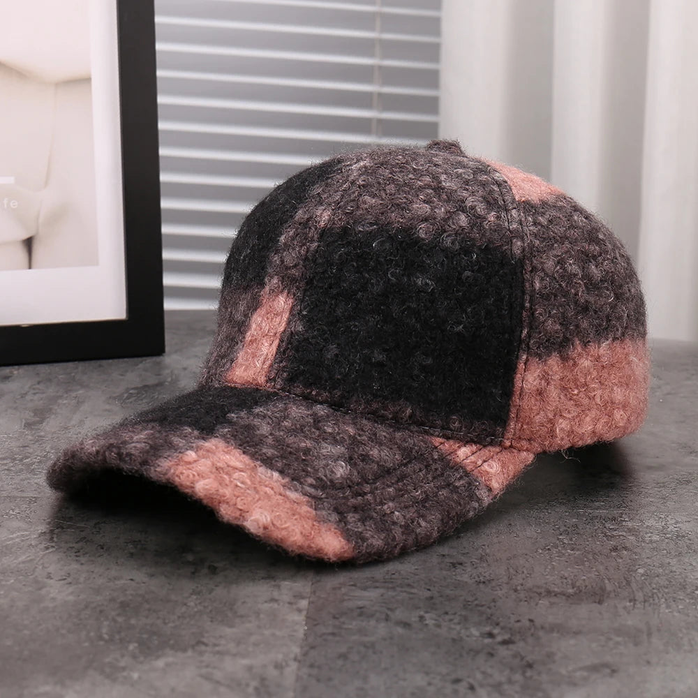 Plaid Adjustable Casual Baseball Cap Versatile Windproof Black White