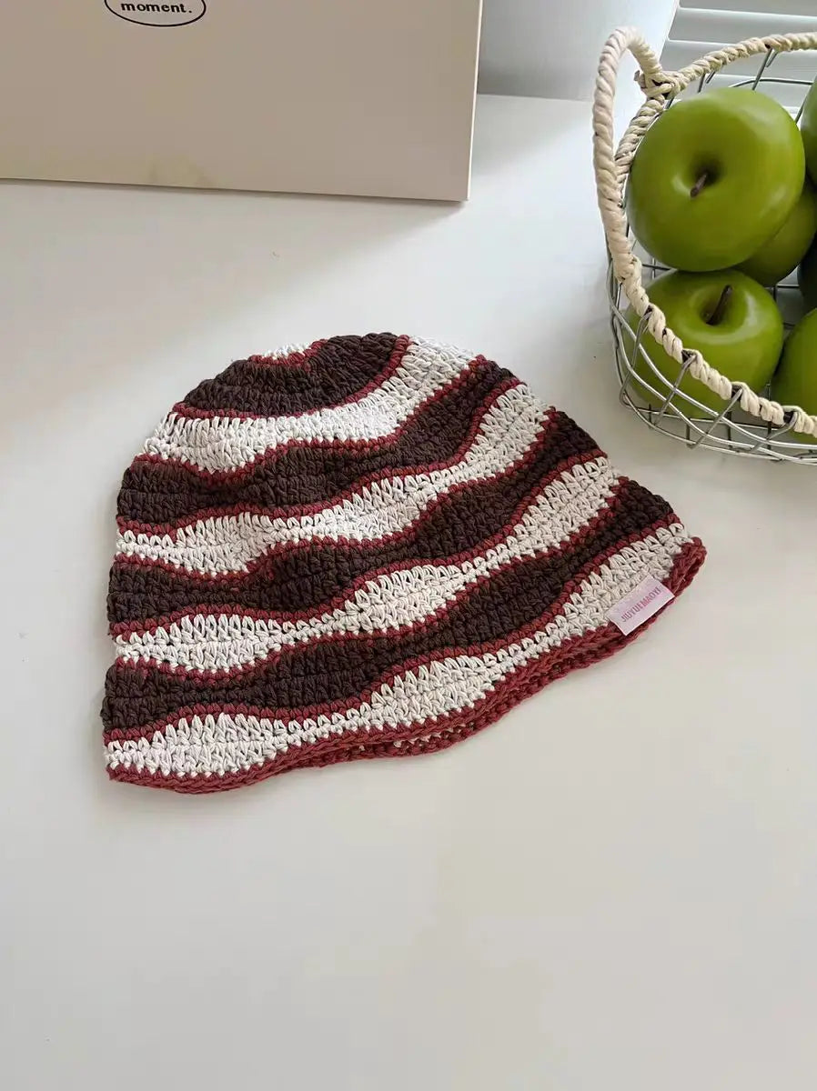 Handmade Knitted Striped Crochet Outdoor Bucket Hat