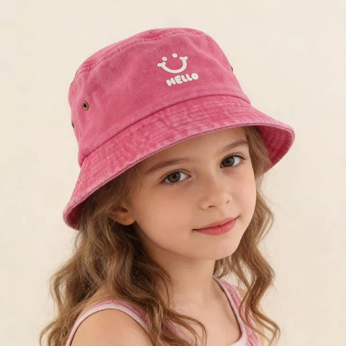 Kids Smiling Face Cotton Summer Bucket Hat