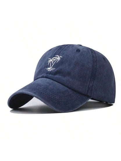 New Coconut Tree Embroidery Vintage Washed Baseball Cap