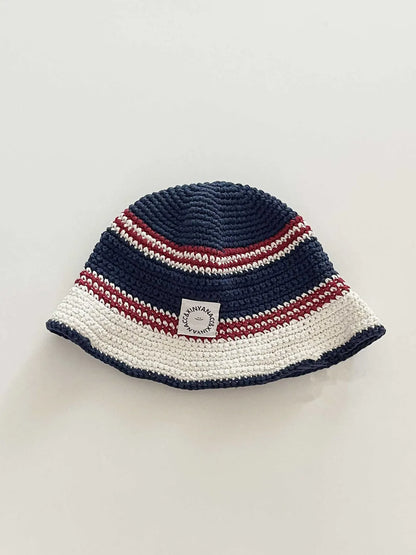 Korean Contrasting Striped Knitted Breathable Bucket Hat