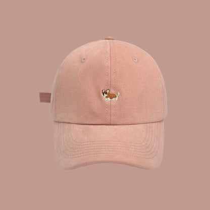 Dog Embroidery Adjustable Cotton Long Brim Baseball Cap