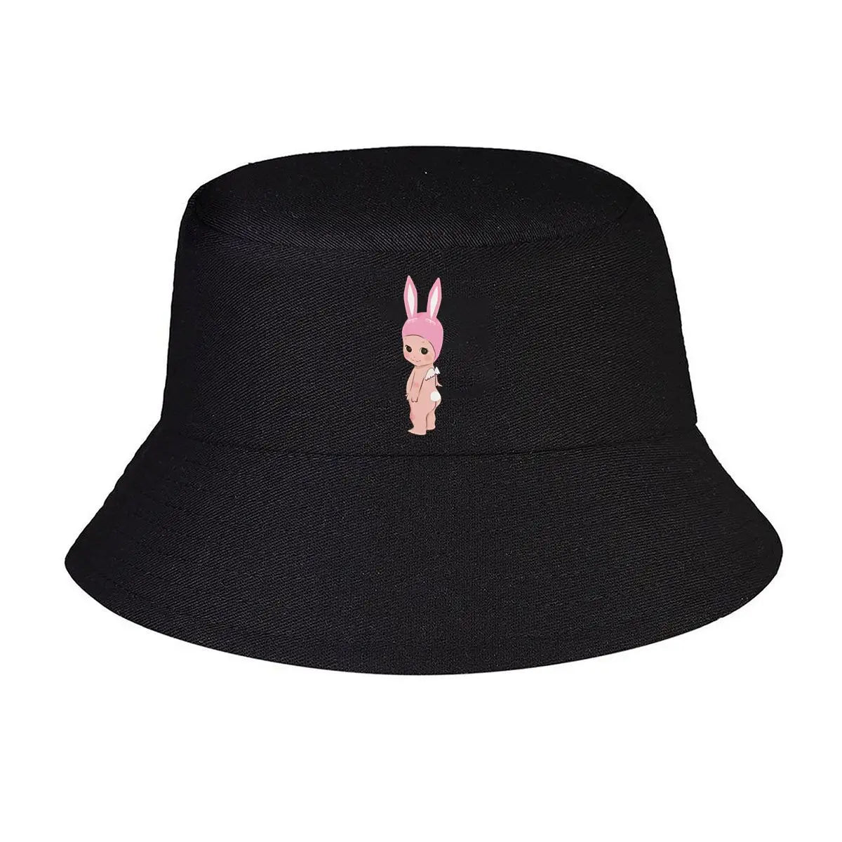 Pink Bunny Eared Chibi Whimsical Graphic Bucket Hat