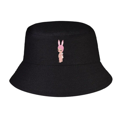 Pink Bunny Eared Chibi Whimsical Graphic Bucket Hat