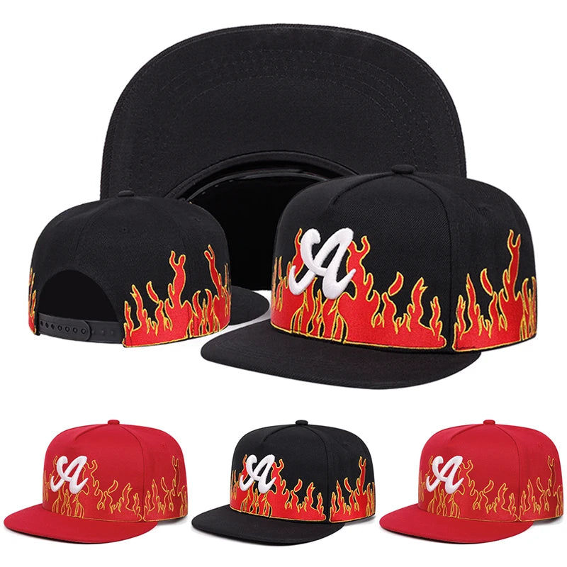 Creative A Letter Flame Embroidered Snapback Cap