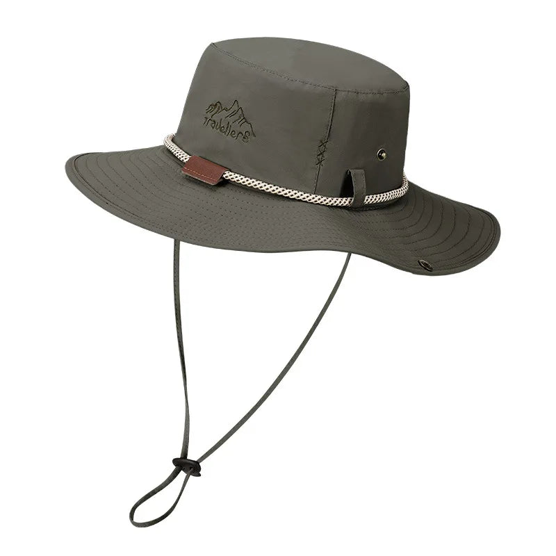 Men Waterproof Leather Chain Bucket Hat