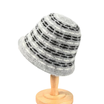 Large Circumference Striped Plush Bucket Hat